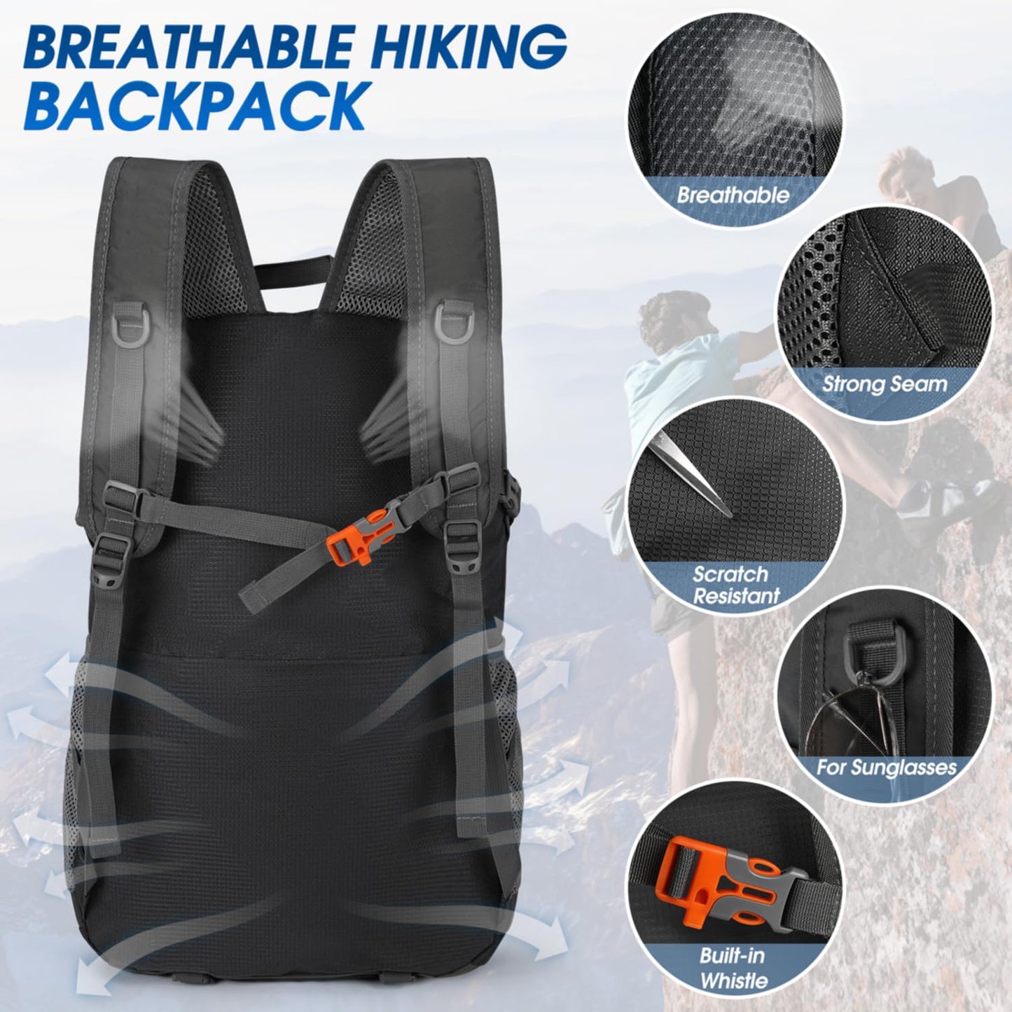 - IGOLUMON Hiking Backpack | 40L Lightweight Foldable Backpack -