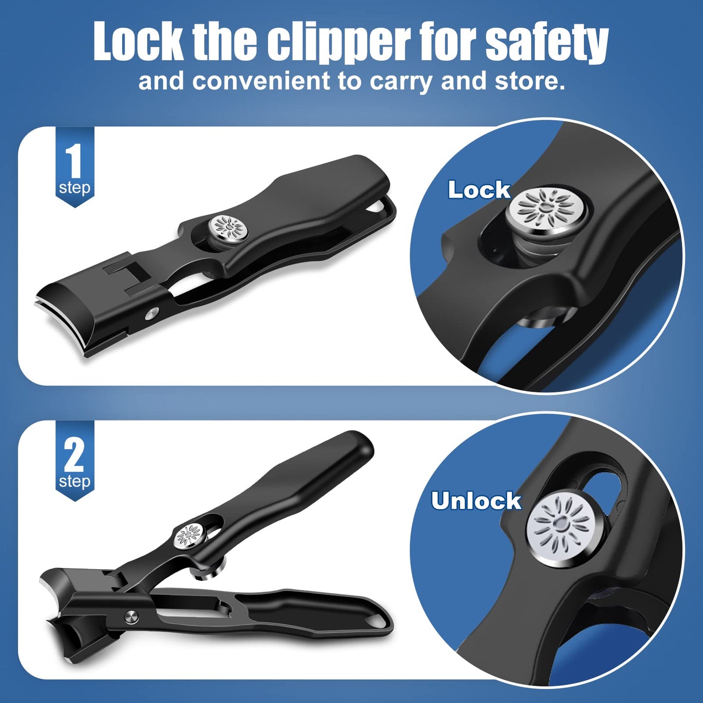 2024 Upgrade Nail Clippers for Men Thick Nails, Wide Jaw Opening Nail Clippers with Catcher, No Splash Toenail Clippers for Seniors, Professional Ultra Sharp Fingernail Cutter with Safety Lock