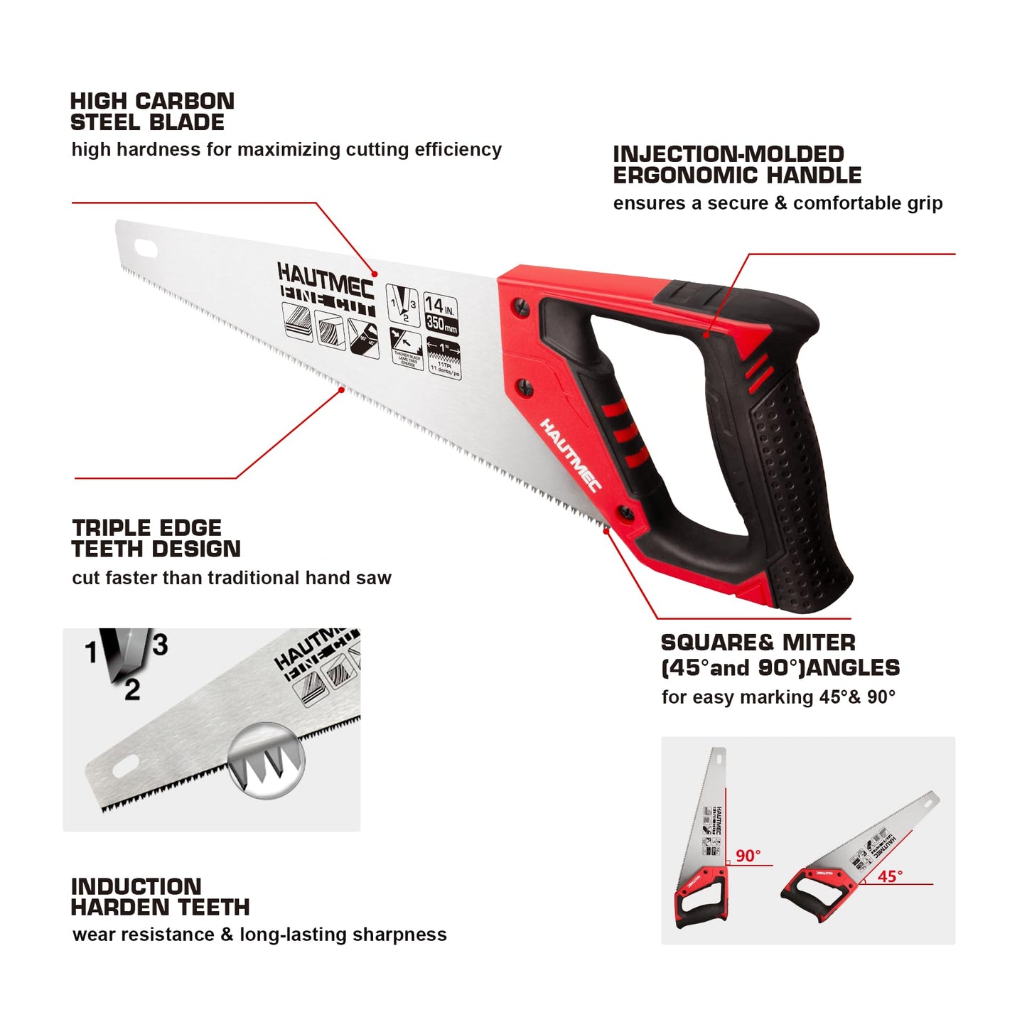 - HAUTMEC 14 in. Universal Hand Saw | 11 TPI Fine Cuts Wood Saw -