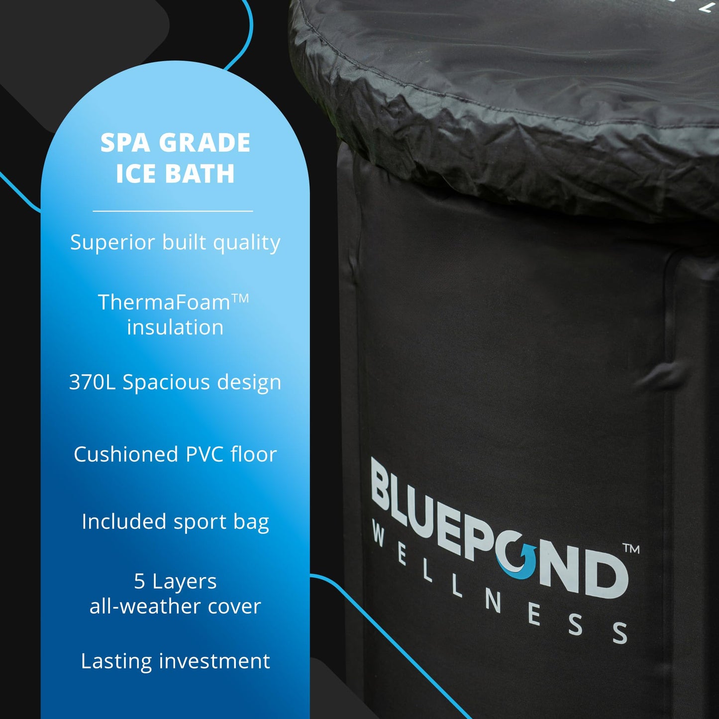 Bluepond Wellness Ice Bath Tub and Cold Plunge | Premium Ice Pod/Cold Water Therapy Bath for Maximum Recovery - 370L Large with All Accessories | Portable Bath/Outdoor Plunge Pool and Ice Baths