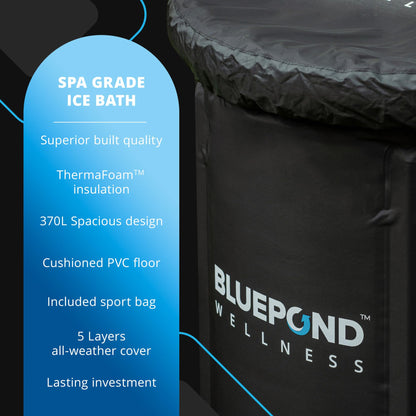 Bluepond Wellness Ice Bath Tub and Cold Plunge | Premium Ice Pod/Cold Water Therapy Bath for Maximum Recovery - 370L Large with All Accessories | Portable Bath/Outdoor Plunge Pool and Ice Baths