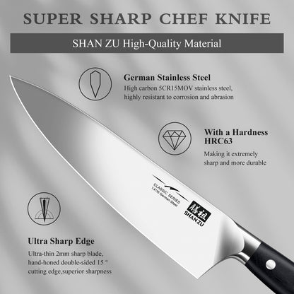 - SHAN ZU Japanese Chef Knife 20cm | Ultra Sharp Kitchen Knives | German Stainless Steel -