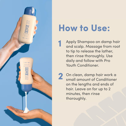 Coco & Eve Pro Youth Shampoo & Conditioner. For Strength, Shine, Volume and Healthy Scalp. With Honey, Retinol, Prebiotics. (280 ml)