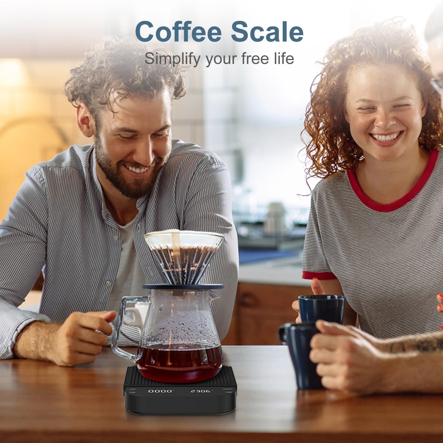 Ankilo Coffee Scales, 3 kg/0.1 g Digital Kitchen Coffee Scales with Timer High Precision Sensor, USB Rechargeable LED High Display Espresso Scale Compatible with Various Brewing Methods
