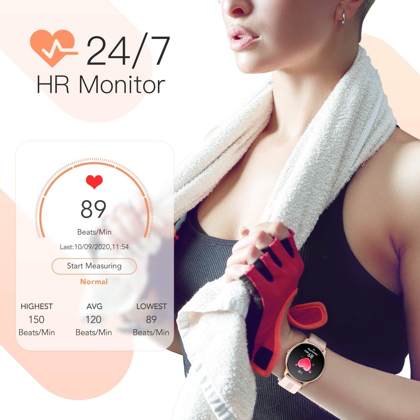 AGPTEK Smart Watch for Women, 1.3'' Full Touch Fitness LW11 Watch with Female Health Tracking, Heart Rate Monitor, IP68 Waterproof Outdoor Sports Smartwatch for Android iOS Phones