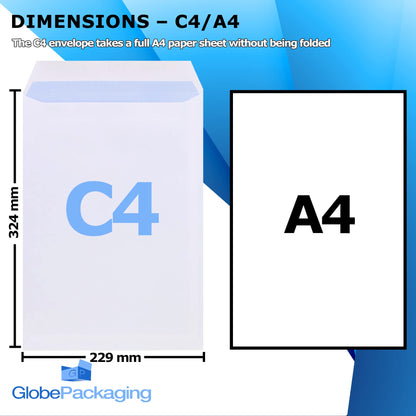 - GP Globe Packaging | 50 x C4 A4 White Plain Self Seal Paper Envelopes -