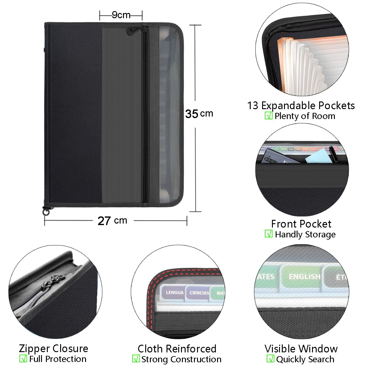 - TRANBO 13 Pockets Expanding File Folder | Zipper Closure | A4 Plastic Document Wallet -