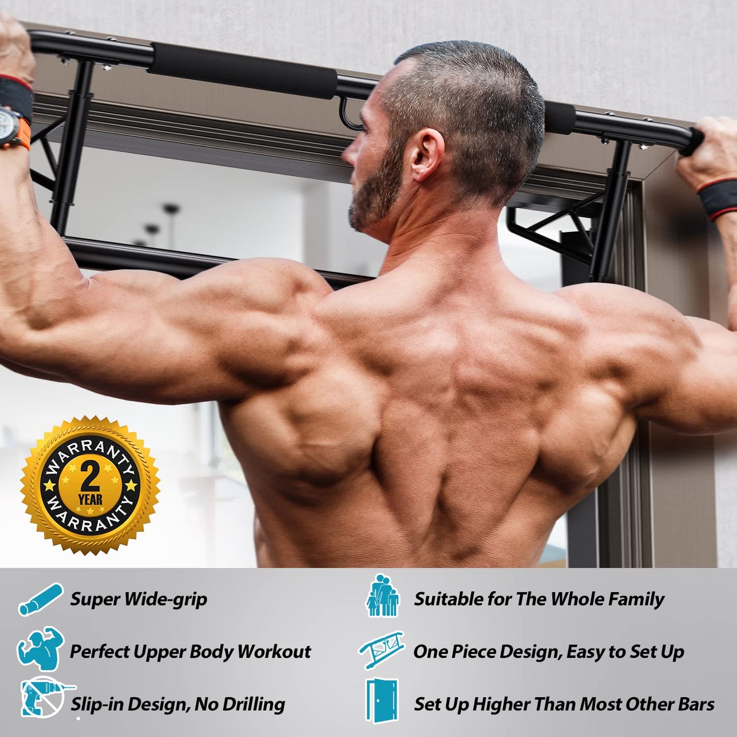 - JX FITNESS Door Frame Pull up Bar | Doorway Chin up Bar | Padded Handles | Foldable -