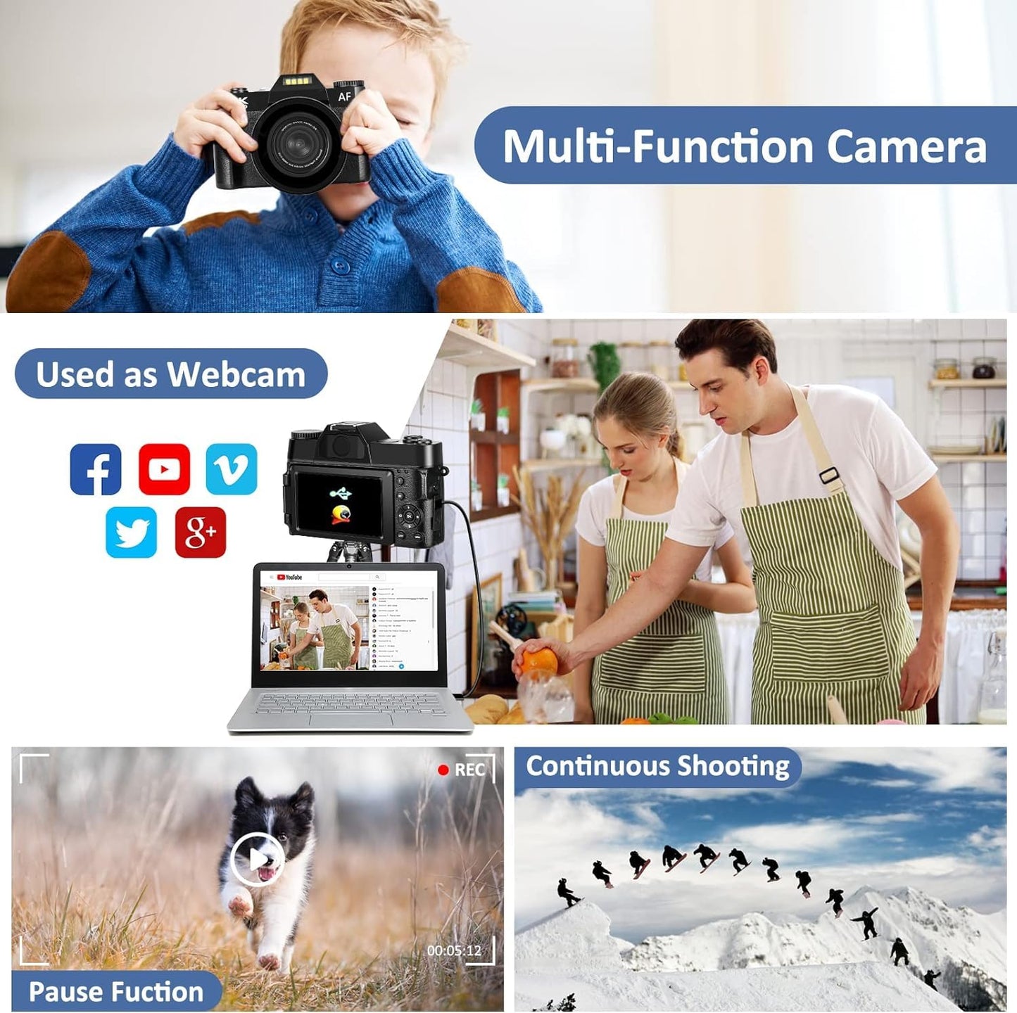 - Digital Camera AutoFocus 4K 56MP UHD Vlogging Camera | 16X Digital Zoom 3.0 Inch Compact Camera -