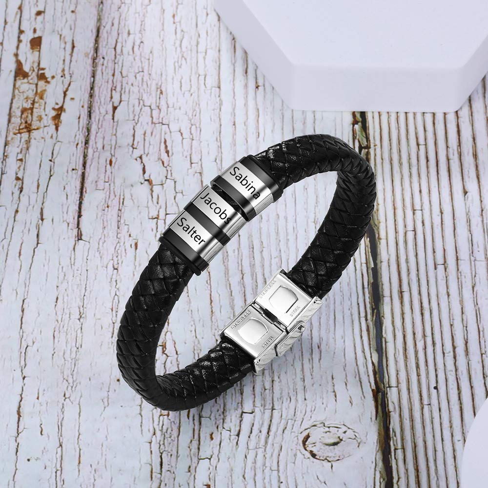 - Glooraca Personalised Mens Name Bracelets | Custom Braid Leather Bracelet For Men -