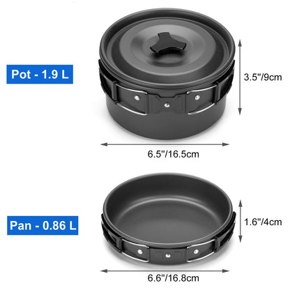 - Odoland Camping Cookware Mess Kit | 2 People | Lightweight Outdoor Pot Pan Kettle with 2 Cups -
