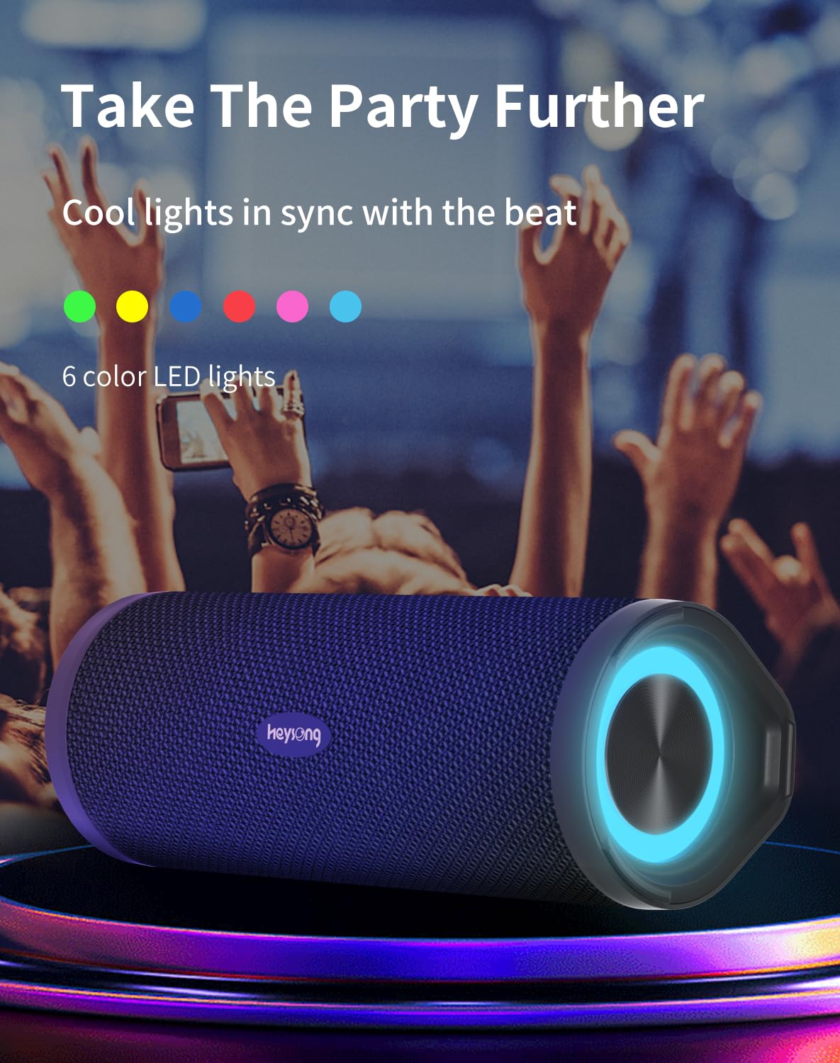 - HEYSONG Portable Bluetooth Speaker | Waterproof Outdoor Speakers | With LED Light -