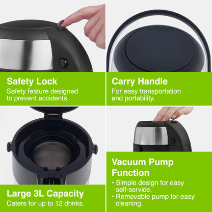 - VonShef Airpot, 3L Stainless Steel Coffee Dispenser with Vacuum Pump