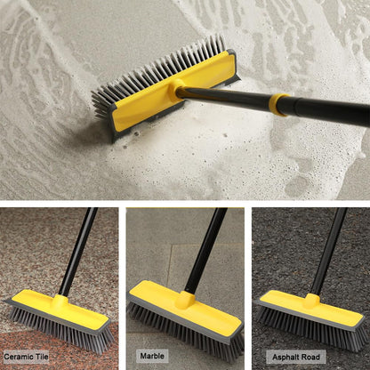 - Floor Cleaning Brush with squeegee | 60” Long Handle Push Broom | Stiff Bristles Deck Broom -