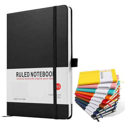 A5 Notebook, Journal Note Pad Hardback Journal Notebook A5 Notepad Composition Notebooks PU Leather Notebook for Office School Home Business Writing & Note Taking 200 Pages (100 Sheets)-Black