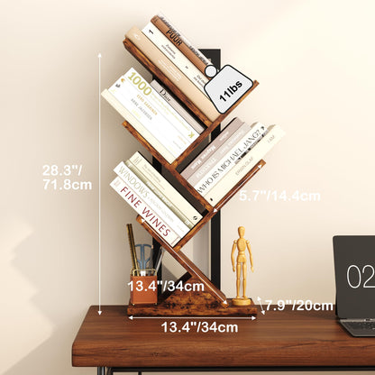 - Yusong Tree Bookshelf, 5-Tier Small Bookcase with Metal Frame, Geometric Floor Standing Books Shelves