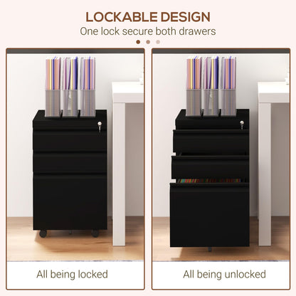 - Vinsetto 3-Drawer Mobile Filing Cabinet with Pencil Tray, Steel Lockable File Cabinet -
