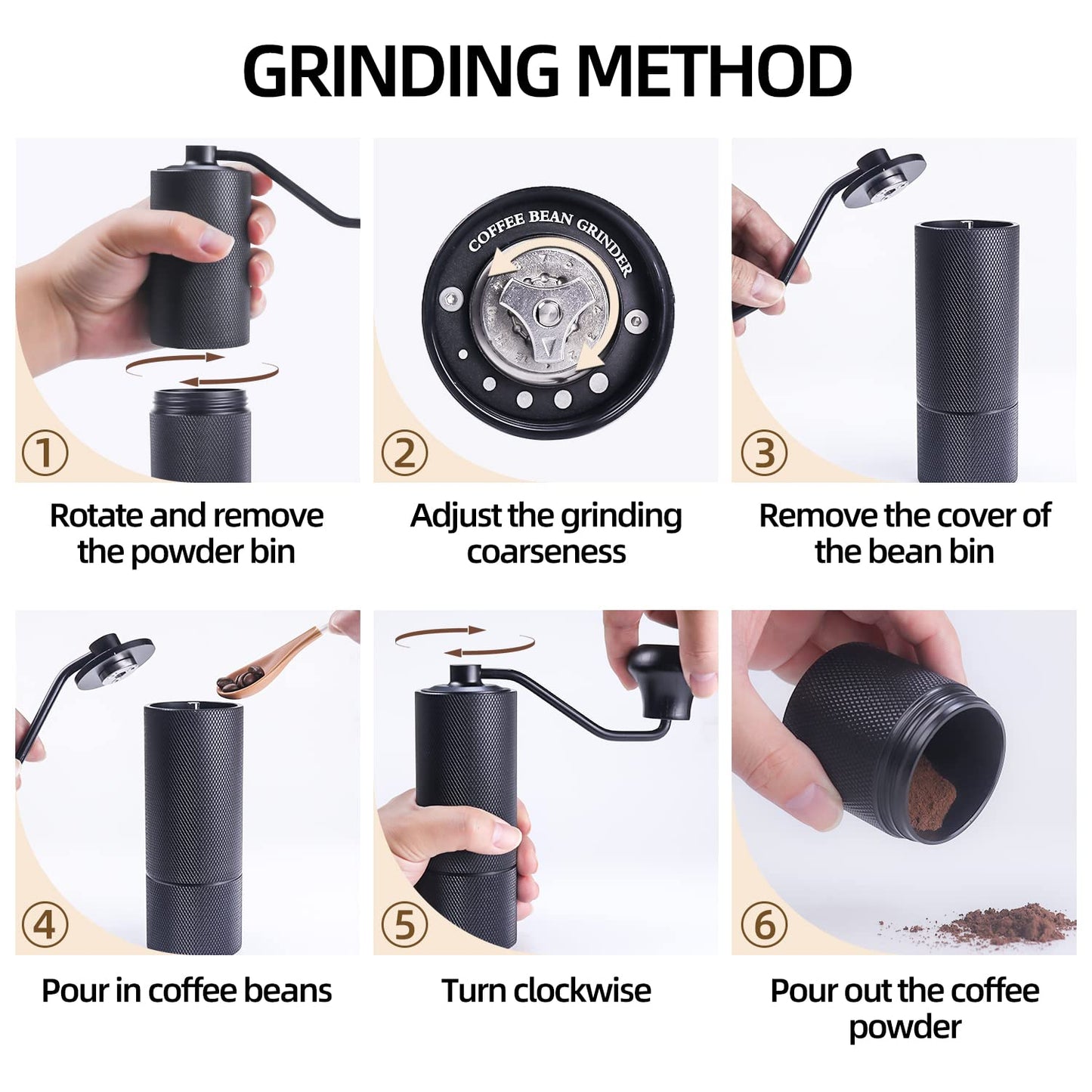 Azontion Coffee Grinder Manual CG30, 38mm Tiger Shark 420 SUS CNC Steel Burr, 36-Click Fine Adjustment, Portable Coffee Bean Grinder for Aeropress, Hand Pour, French Press, Espresso