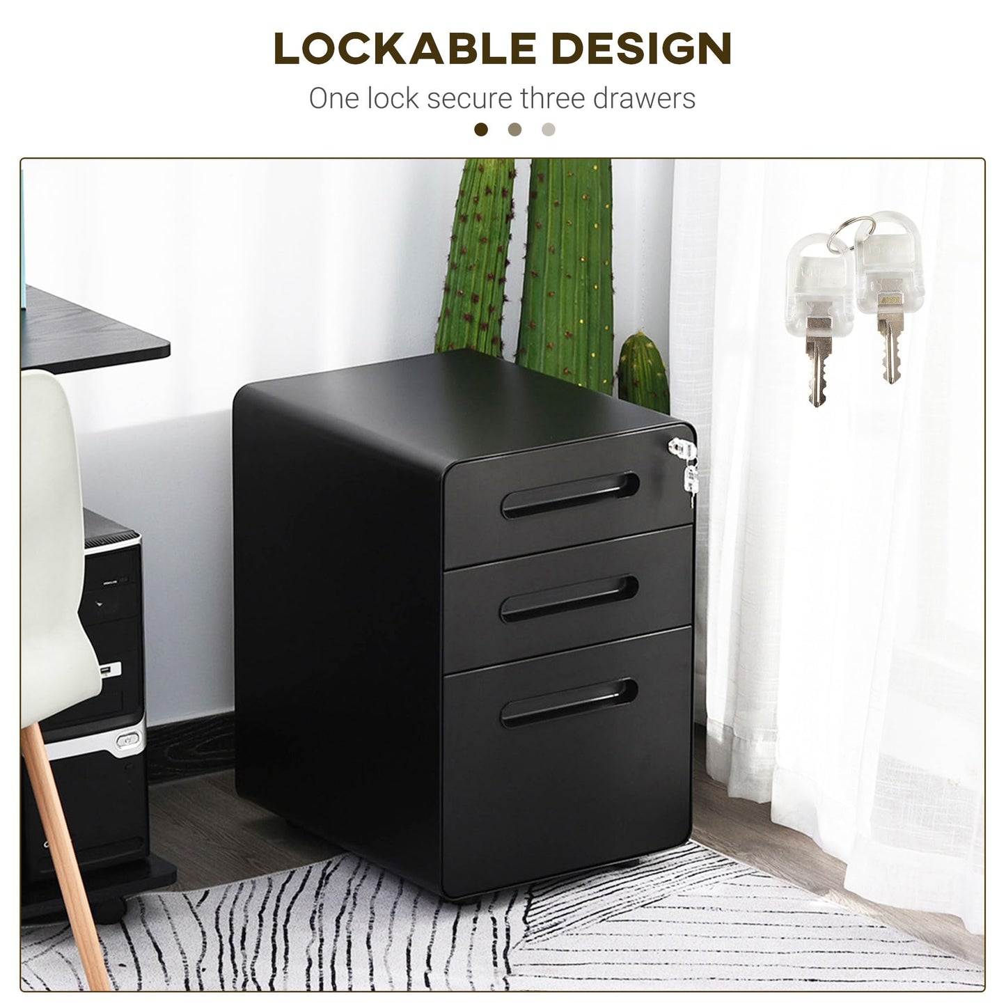- Vinsetto Lockable File Cabinet with 3 Drawers, Vertical Office Drawer for A4 -