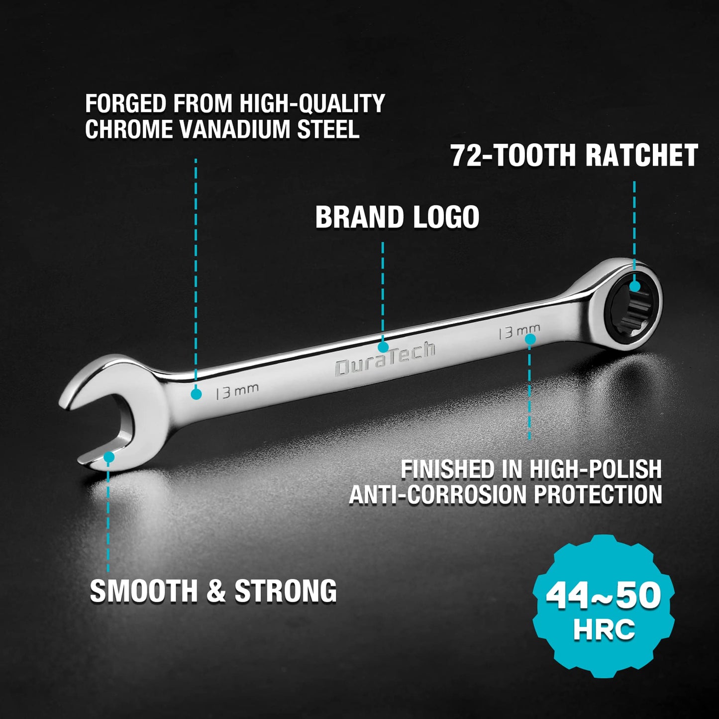 - DURATECH 10-Piece Ratchet Combination Spanner Set | Fixed Head Open End Combination Wrench Set with Roll Pouch | Metric | 6-18mm | 12 Point | CR-V Steel -