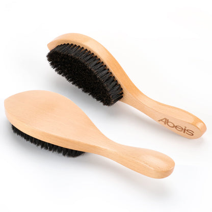 Abeis Wave Brush With Long Handle - 100% Soft Boar Bristle Men's Wave Hair Brush - Beech Wood Wave Brush For Men 360 (Wood L)
