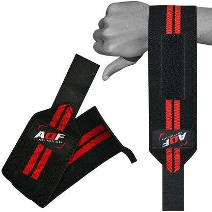 AQF Power Weight Lifting Wrist Wraps Supports Gym Training Fist Straps - Sold as Pair & One Size Fits All (Black)