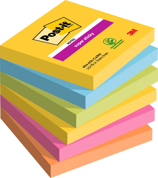 - Post-it Super Sticky Notes | Carnival Color Collection | Pack of 6 Pads | 90 Sheets per Pad -