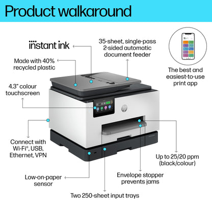 - HP OfficeJet Pro 9132e All-in-One Printer | Colour | Printer for Small Office | Print, Scan, Copy Automatic document feeder| 2 Tray | 3 months Instant Ink with HP | Easy Setup | Up To 3 Years Warranty -