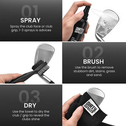 - Dirty Dazzler Golf Club Cleaning Kit | Includes a Groove Cleaner Tool | Golf Club Cleaner Brush, Towel and Golf Club Cleaner Spray -