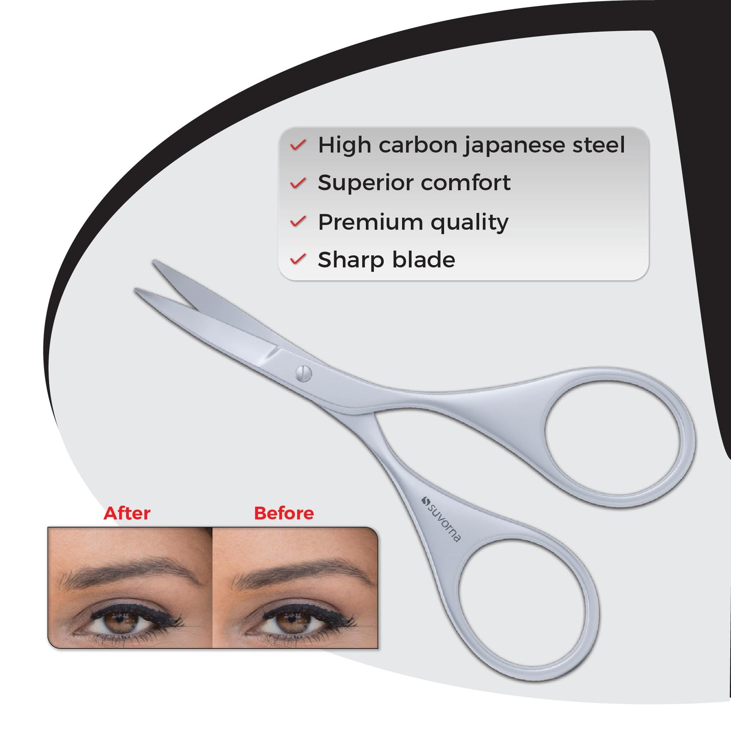 - Suvorna Small Scissors for Eyebrow, Beard, Mustache, Facial, Brow, Eye Lash, Nose & Ear Hair | Curved Scissors for Men's & Women's Grooming -