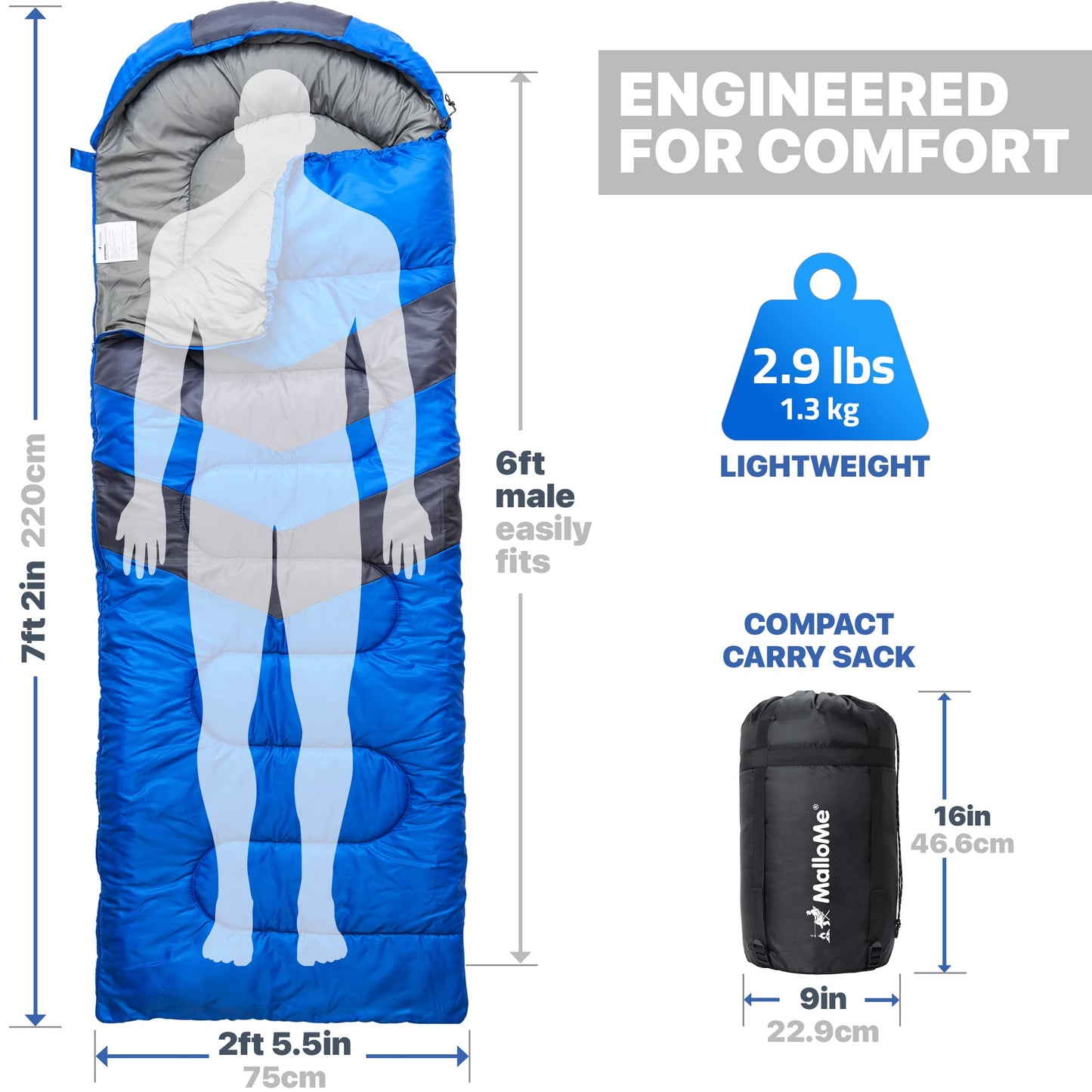 - MalloMe Sleeping Bags for Adults & Kids Sleeping Bag 3-4 Season -