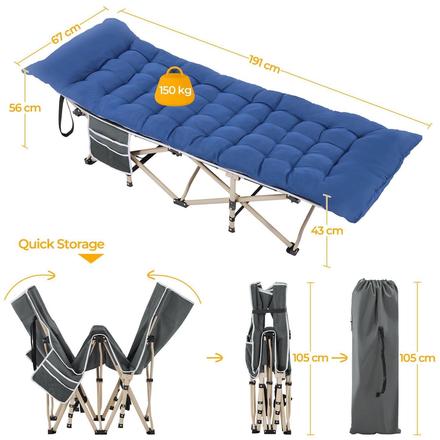 - Yaheetech Folding Camping Cot Portable Outdoor Bed for Adults w/Mat & Storage Bag.