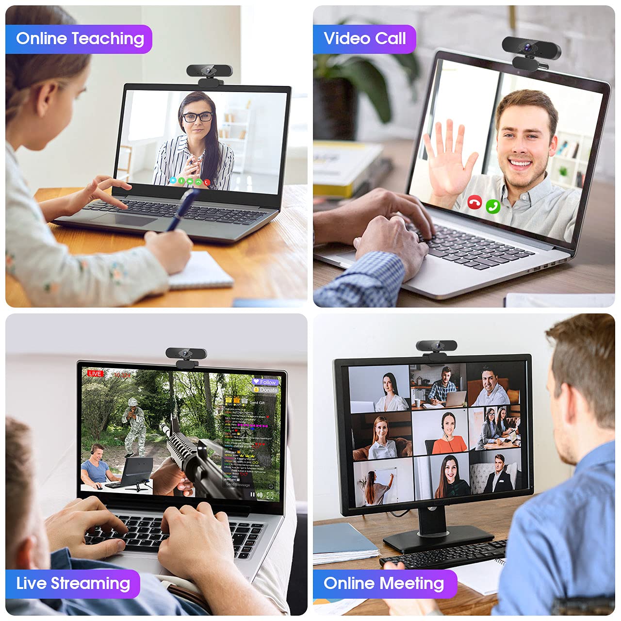 Dancial USB Webcam, 1080P Streaming Webcam with Microphone for PC,MAC, Laptop, Plug and Play Web Camera for Youtube,Skype Video Calling, Studying, Conference