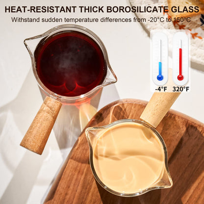 - PARACITY Espresso Cups with Wood Handle | Double Spout Glass Measuring Cup with Dual Scale -