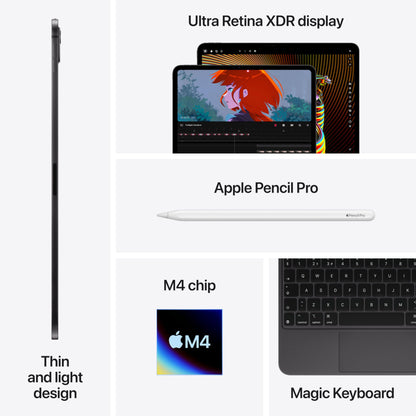 Apple iPad Pro 11-inch (M4): Ultra Retina XDR display, 256GB, Landscape 12MP Front Camera/12MP Back Camera, LiDAR scanner, Wi-Fi 6E, Face ID, All-Day Battery Life, Standard glass - Space Black
