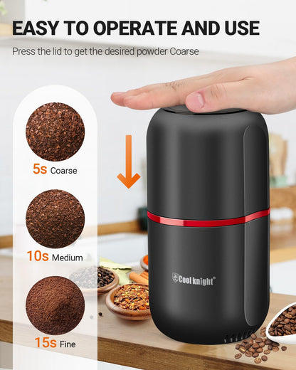 COOL KNIGHT Coffee Grinder Electric,Spice Grinder, Electric Coffee Grinder with 304 Stainless Steel Blade, Suitable for Coffee Beans, Spices, Herbs, Grain, Nuts.
