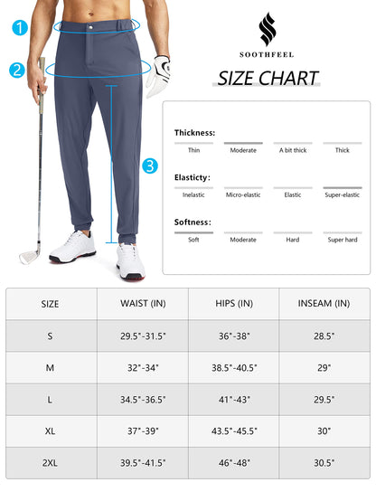 - Soothfeel | Men's Golf Joggers/Pants with 5 Pockets | Slim Fit & Stretch | Sweatpants | 01-black | Medium -