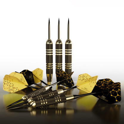 CC-Exquisite Professional Steel Tip Darts Set - 6 x 22g Brass Barrels with 12 Flights Standard/Slim, 12 Aluminum Shafts 35/48mm, 12 O-Rings, Dart Tool, Dart Sharpener and Case…