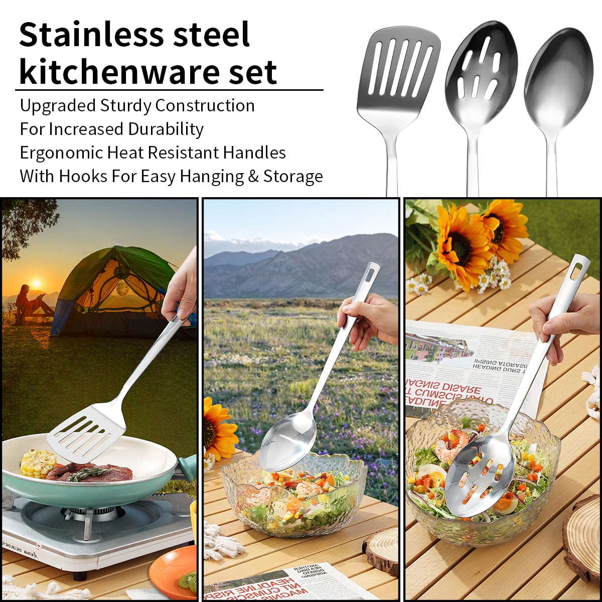 Berglander Camping Cooking Utensils Set 23 Piece, Camping Essentials Camping Accessories Gear Must Haves Camper and BBQ Utensils for Travel, Picnics, Camping, BBQ, Party and Other Outdoor Activities