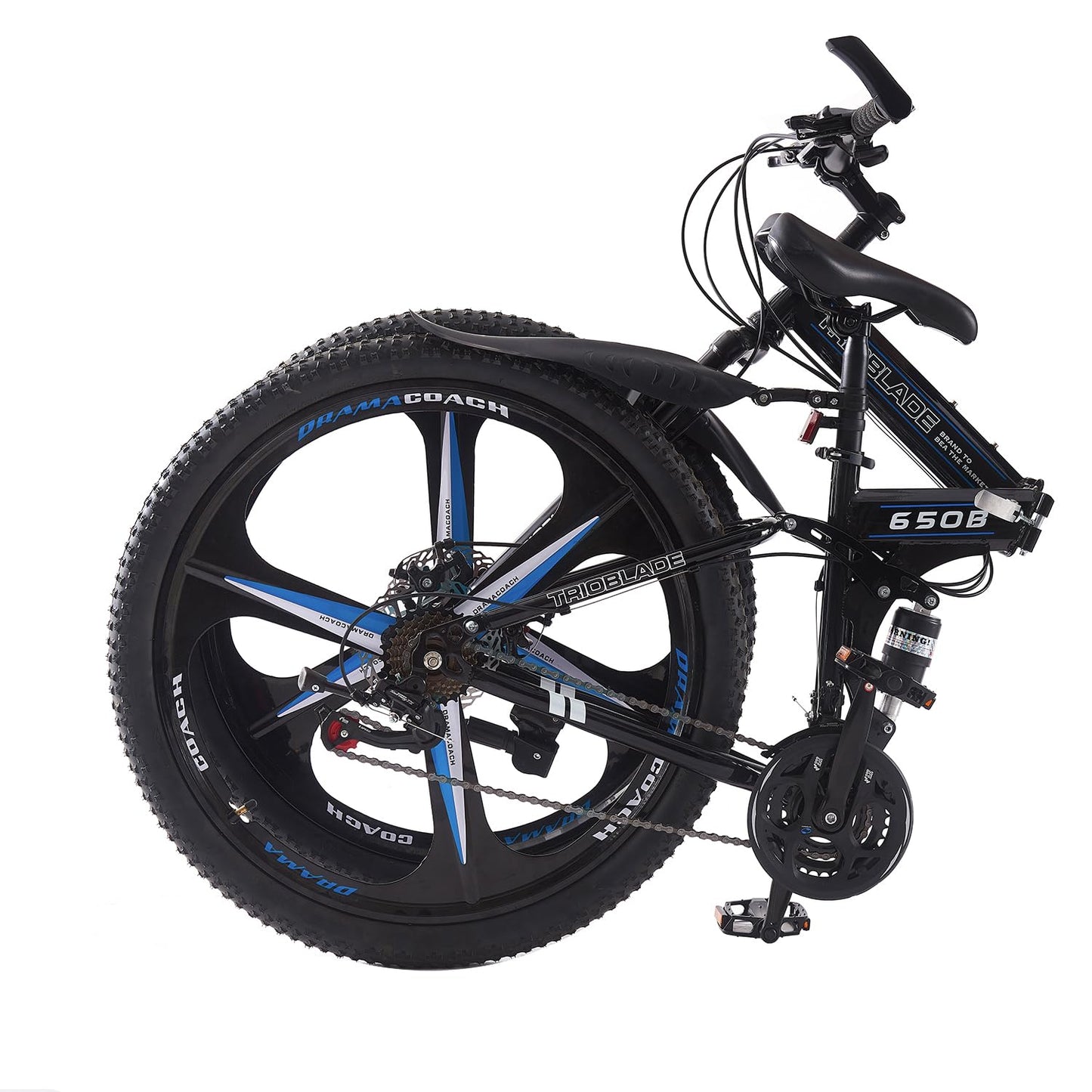BSTSEL 27.5Inch Adult Folding Mountain Bike,Dual Suspension Mountain Bikes with 27.5 Inches 3-Spoke Wheel, Shimano 21 Speed Mens and Womens Foldable Mountain Bicycle (Black& Blue)