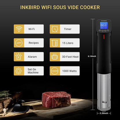- Inkbird ISV-100W Sous Vide WiFi Cooker Immersion Circulator | Temperature Time and Touch Control Sous Vide Machine 1000 Watts -