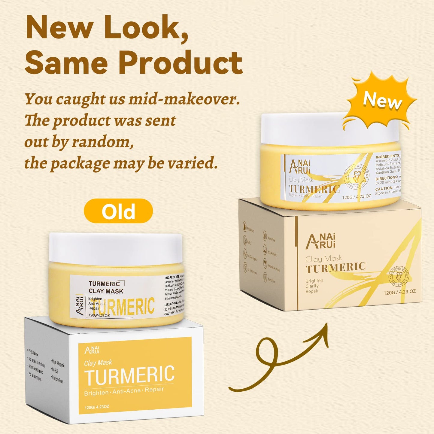 ANAiRUi Turmeric Vitamin C Face Mask with Turmeric and Kaolin Clay - Clay Mask for Radiant Skin, Oil Balance, Cleansing Pores - Beauty Face Mask, Skincare, 120g