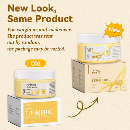 ANAiRUi Turmeric Vitamin C Face Mask with Turmeric and Kaolin Clay - Clay Mask for Radiant Skin, Oil Balance, Cleansing Pores - Beauty Face Mask, Skincare, 120g