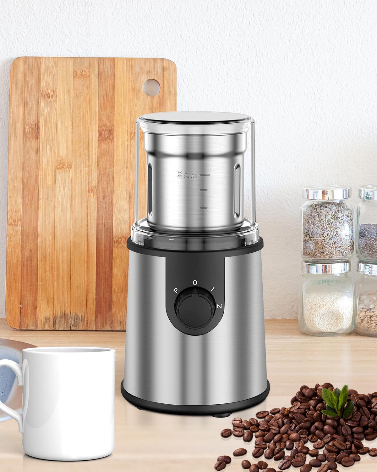 Andizun Coffee Grinder Electric, 350W Motor 80g Capacity Spice Grinder Electric with 304 Stainless Steel Blades for Coffee Beans, Nuts, Pepper