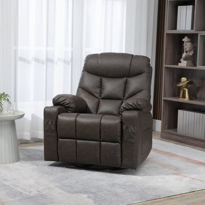 - HOMCOM Manual Recliner Chair | Overstuffed PU Leather Recliner Armchair | Footrest | Cup Holders | Side Pockets | 360° Swivel -
