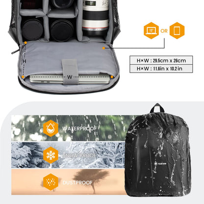 - TARION Camera Backpack | Waterproof Case |  Rain Cover | DSLR SLR Camera, Lens, Flash |  Black -