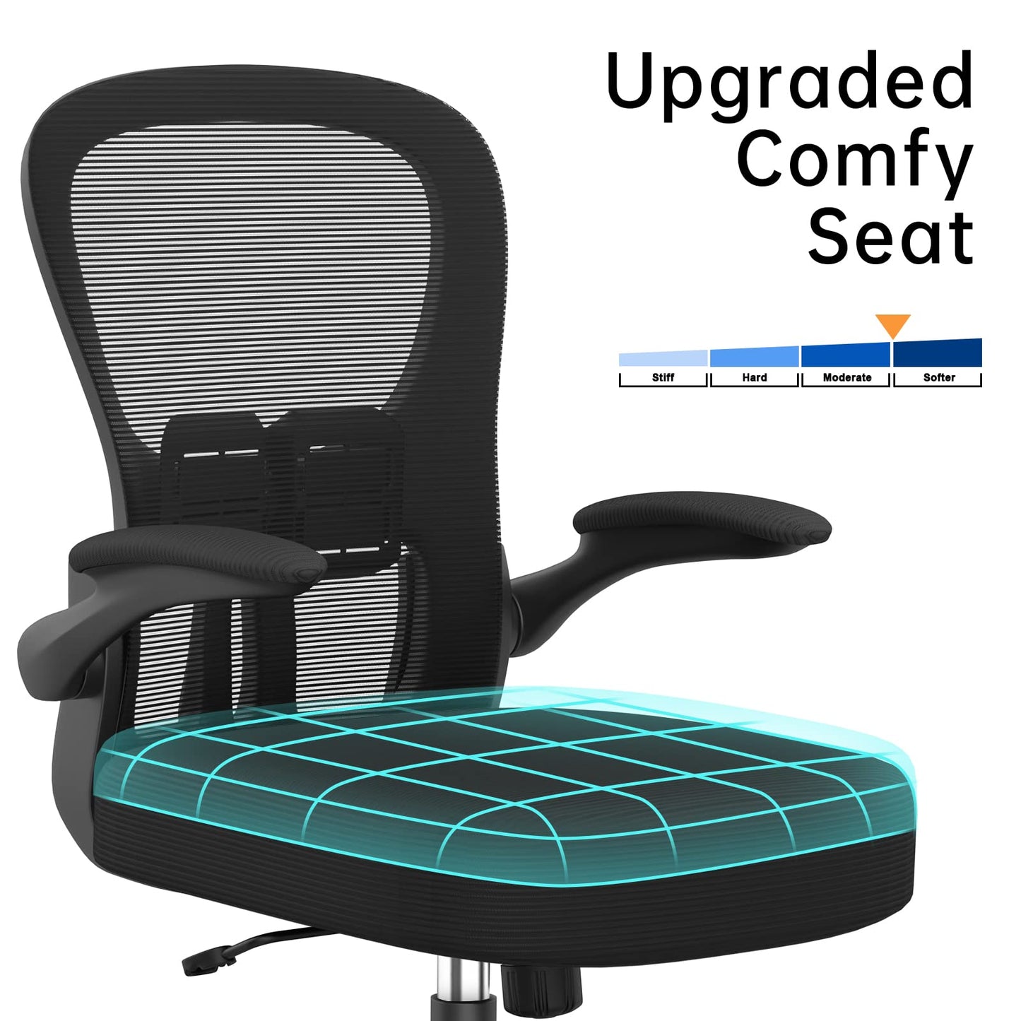 Desk Chair - Ergonomic Office Chair with Adjustable Armrest Lumbar Support, High-density Sponge Cushion, Silent Wheels, Height Tilting Adjustment, YONISEE Swivel Computer Chair Rocking Executive Chair