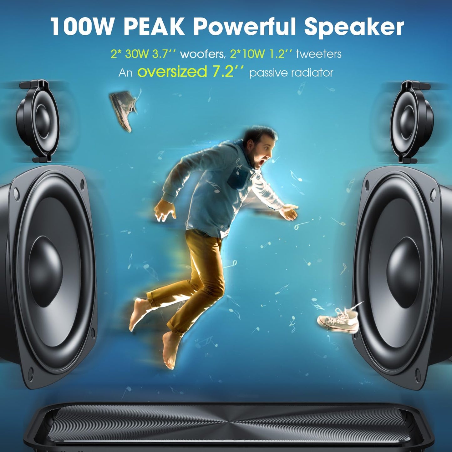 - W-KING Bluetooth Speaker, 100W PEAK 60W Loud Portable Wireless Waterproof Bluetooth Speaker IPX6