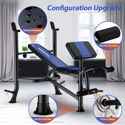- WINNOW Adjustable Weight Bench with Leg Extension and Preacher Curl.