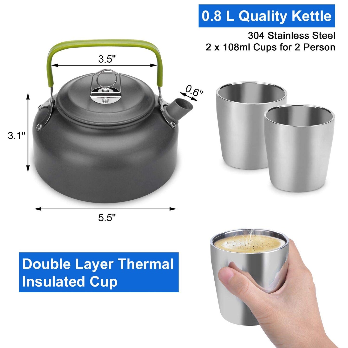 - Odoland Camping Cookware Mess Kit | 2 People | Lightweight Outdoor Pot Pan Kettle with 2 Cups -